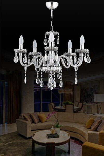 İstanbul Avize Almira 5'li Füme Damla Taşlı Avize