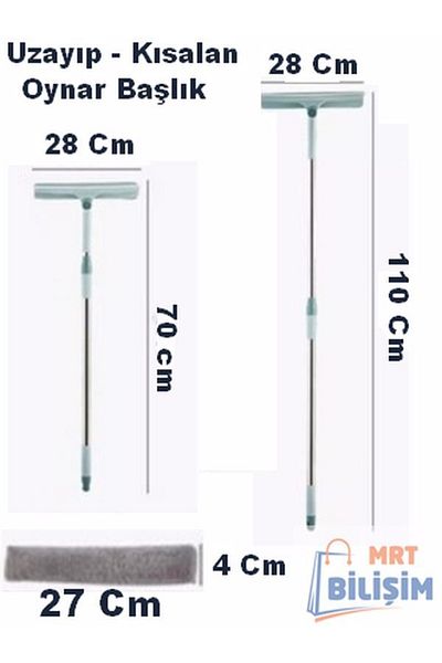 mrtbilisim Movable Head 180 Degree Moveability Practical Glass Cleaning Apparatus with Squeegee