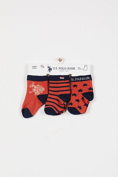 U.S. Polo Assn. Лицензирани шарени кафяви бебешки чорапи за момче