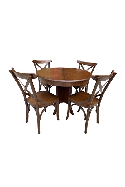 Evim-E Aksesuar Thonet (iskandinav) Sandalye & Yuvarlak Masa Takımı Ceviz Renkte