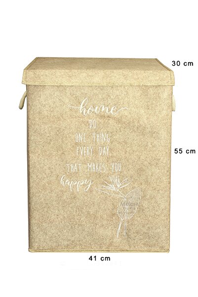 Meleni Home Felt Dirty Laundry Basket with Lid - Multi-Purpose Storage Box Mega Storage Bag 55 X 41 X 30 Cm Beige