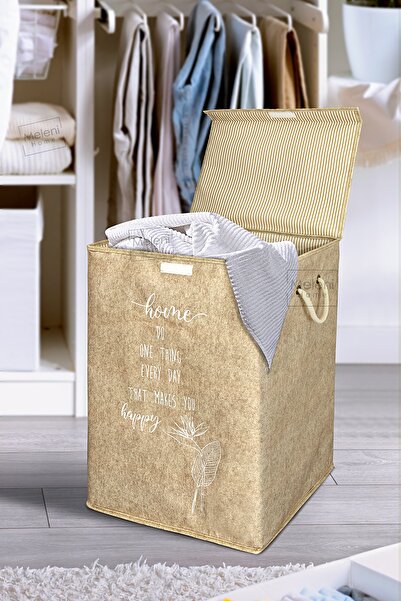 Meleni Home Keçe Kapaklı Kirli Çamaşır Sepeti - Çok Amaçlı Saklama Kutusu Meg...