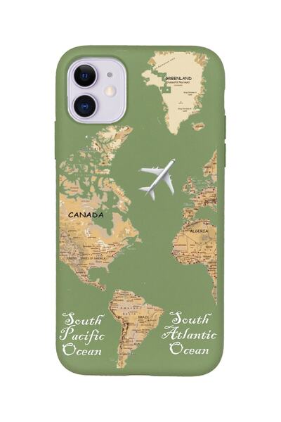 KaffCase Iphone 11 Dünya Harita Desenli Lansman Premium Telefon Kılıfı