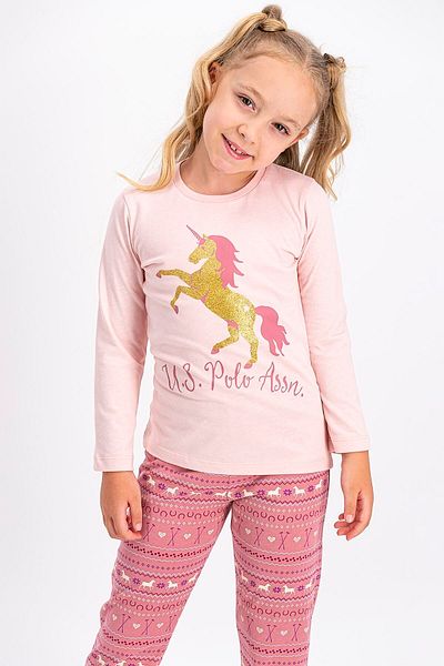 U.S. Polo Assn. Set pijama roz pentru fete