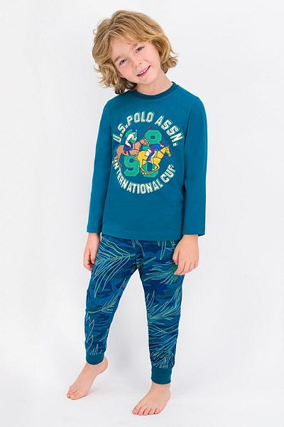 U.S. Polo Assn. Set de pijamale pentru băiat cu licență U.S. Polo Assn Dark Petrol