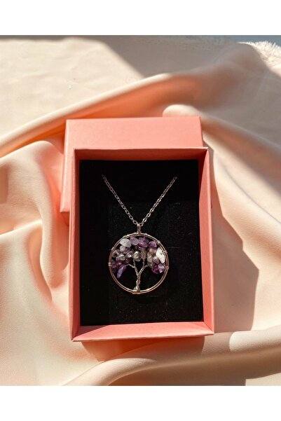 VALİOSO JOYA Hayat Ağacı Doğal Ametist Taşı Doğal Taş Kolye Şifalı Taş Kolye ...