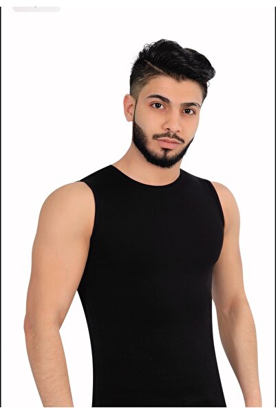 ERŞAH Erkek Siyah Likralı Sıfır Kol Atlet