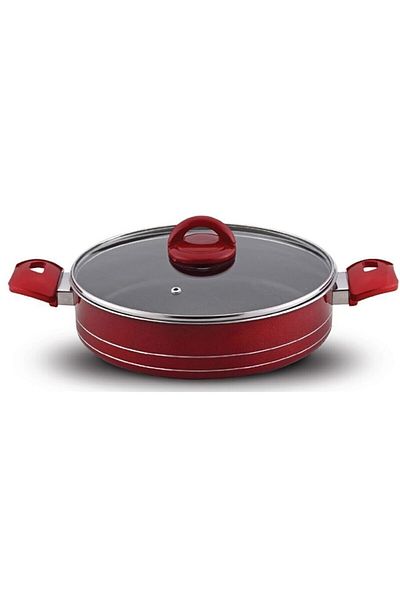 EVİNDA 32 Cm Glass Lid Double Handle Teflon Pot Rice Pot Carnivore Pot Combed Pot