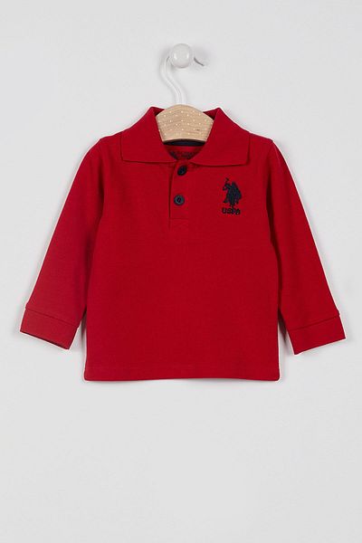 U.S. Polo Assn. U.S. Polo Assn Licensed Classic Red Baby Boy Long Sleeve Collared Sweatshirt