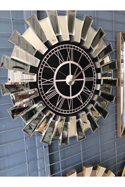 asellus Gümüş Büyük Duvar Saati, Gerçek Aynalı Saat, Siyah Renkli Ayna Üzerin...