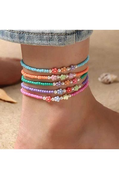 İPAR AKSESUAR 5-Piece Elastic Sand Beaded Anklet