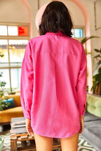 Olalook Жіноча пальмова сукня з паєтками Fuschia Gomlek GML19001016 з тканого поплінового полотна великого розміру