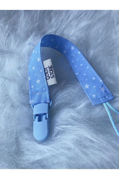 GOER STORE Soft Blue 100% Cotton Baby Pacifier Strap with Star Detail