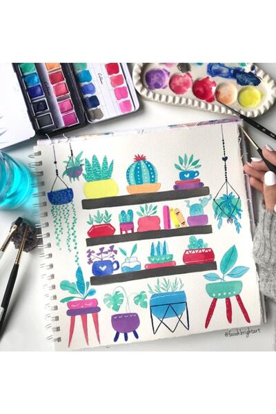 Poli Art Design دفتر رسم مربع 15x15 سم حلزوني 100% قطن (لألوان مائية ورسومات)...