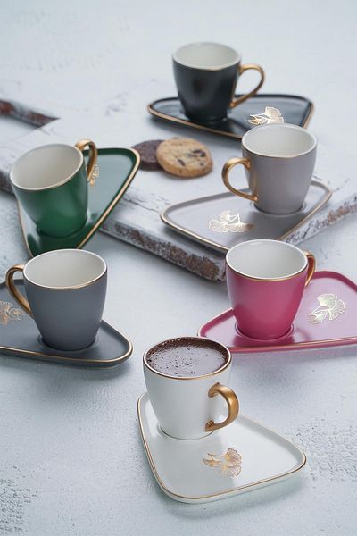 ACAR Lisbon Porcelain Coffee Cup Set for 6 People - Gold