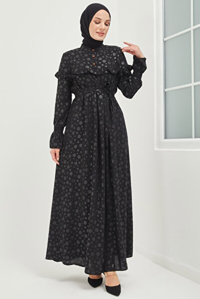 Feiza Collection Desenli Tesettür Elbise - Siyah