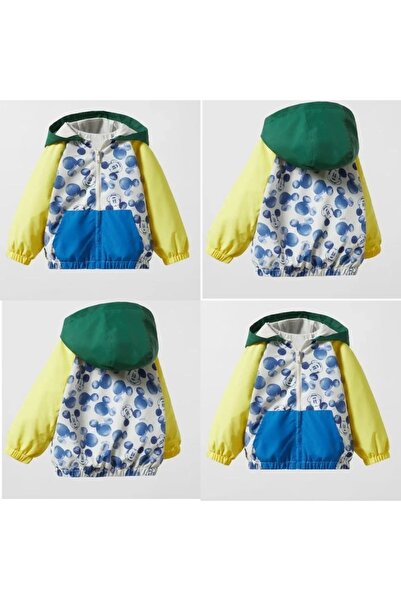 Genel Markalar Erkek Çocuk Kapşonlu Mickey Mouse İç Astarlı Yağmurluk