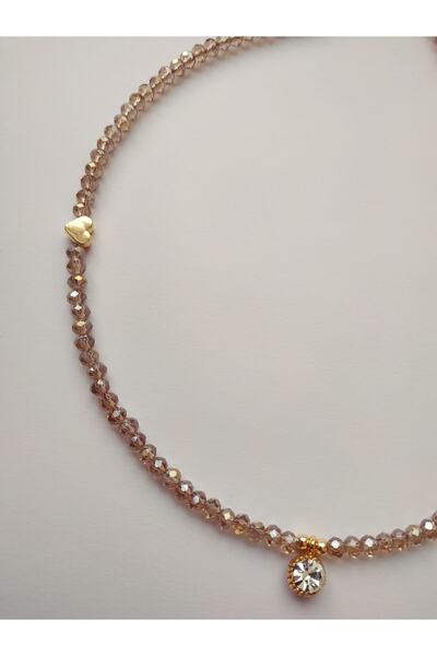 Nuvole Bianche Accessory Beyaz Pırıltı Uçlu Kalpli Somon Kristal Boncuk Kolye