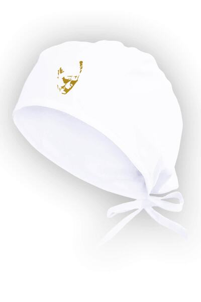 Tasarım Trend Хірургічна шапочка білого кольору з золотисто-жовтим півмісяцем і силуетом Ататюрка