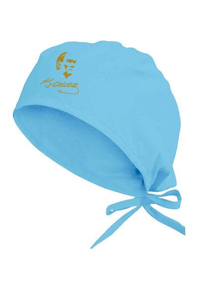 Tasarım Trend Gold Yellow Ataturk Silhouette & K.ataturk Signature Printed Surgical Bonnet Turquoise