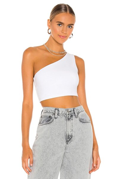 By Kul Design Kadın Beyaz Tek Omuz Jarse Crop Top