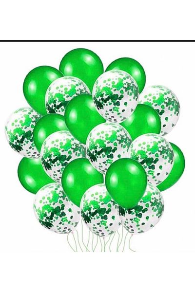 Deniz Party Store Metallic Green Balloon Set with Green Confetti 20 Pieces