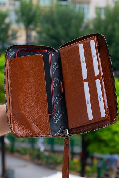 HKY Genuine Leather Men's Portfolio with Phone Compartment