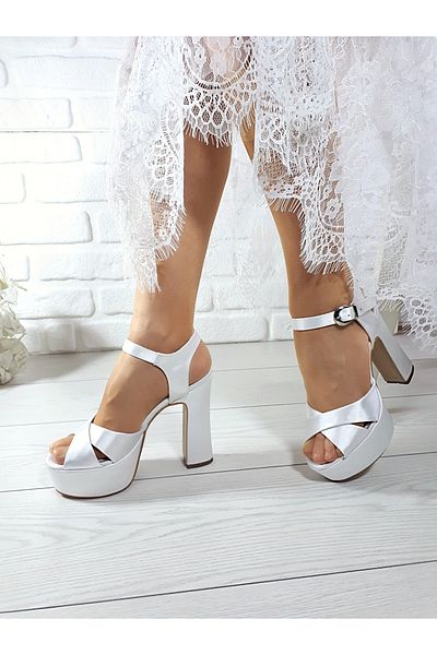 Modavien Pantofi de mireasa alb satinat cu platforma de 13 cm dama