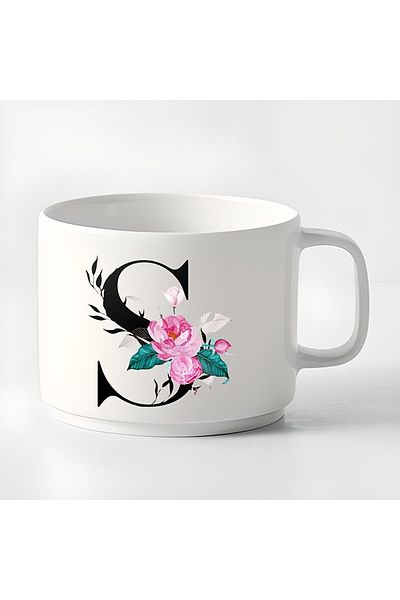 GünayStore Double Turkish Coffee Cup & Espresso S Initial Small Mug 180 Ml