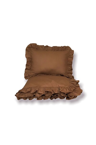 MundoLindo Fırfırlı Bebek Nevresim Seti %100 Doğal Pamuk 2 Parça Brown