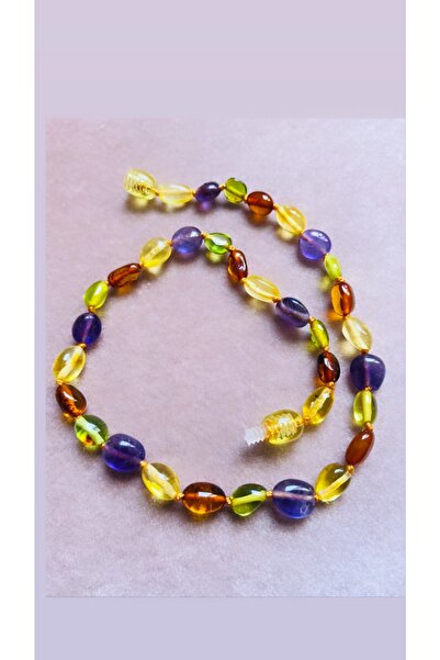 NİSSBEBE Ametist Taşlı Orjinal Baltık Damla Kehribar Kolye