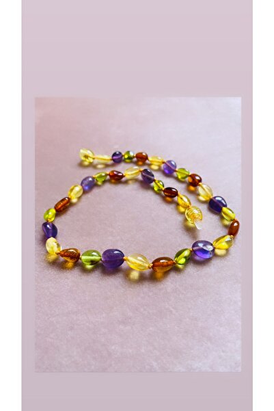 NİSSBEBE Ametist Taşlı Orjinal Baltık Damla Kehribar Kolye