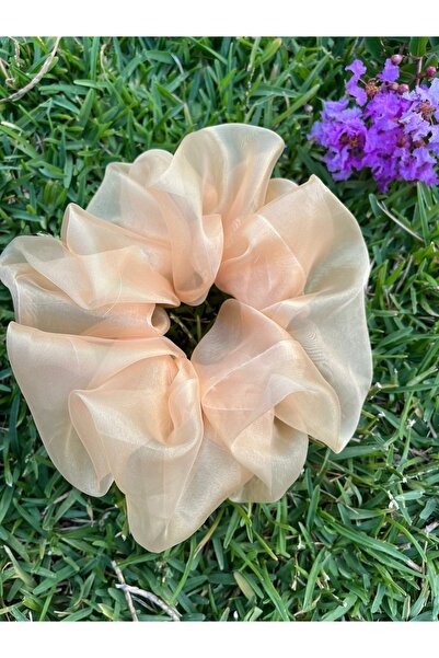 RED FOX KB 1. Kalite Sarı Organze Büyük Boy Scrunchie Kumaş Simit Toka