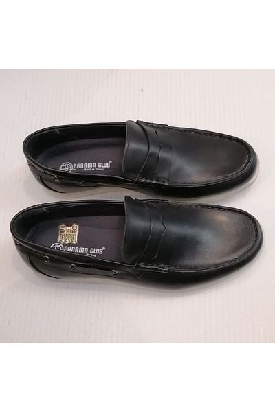 PANAMA CLUB Unisex Genuine Leather Black Banded Hand Stitched Soft Rubber Sole Anti-Slip Loafer