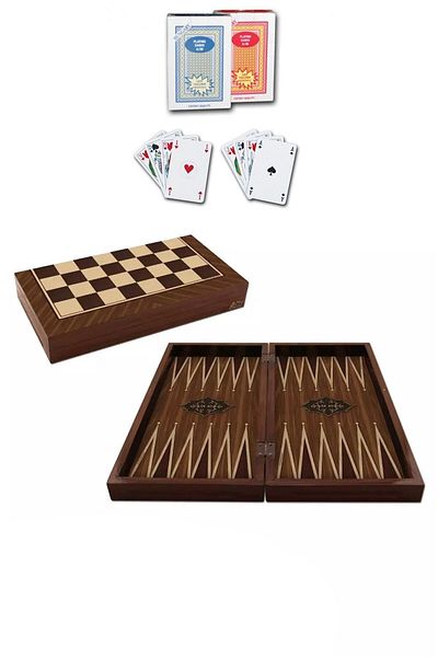 Star Oyun Aletleri Antique Walnut MDF Case Backgammon + Playing Paper