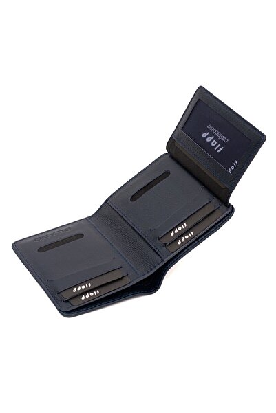 Flapp Hakiki Deri Rfıd Korumalı Lacivert Dikey Cüzdan