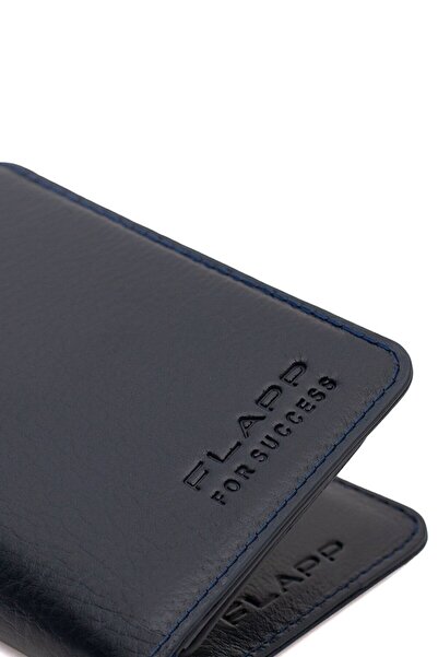 Flapp Hakiki Deri Rfıd Korumalı Lacivert Dikey Cüzdan