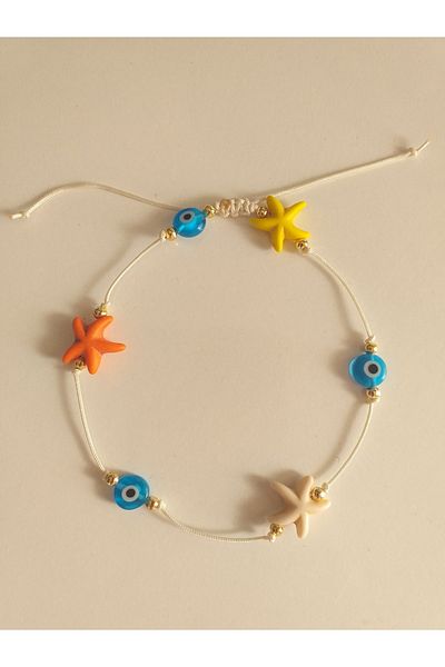 wundaf tasarım Colorful Starfish and Evil Eye Beaded Anklet