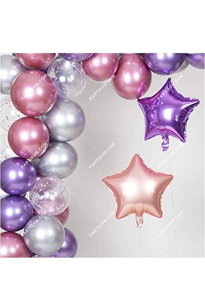 PARTİAVM Purple Pink Chain and Balloon Set - Gold Sequin Pearlescent Chrome