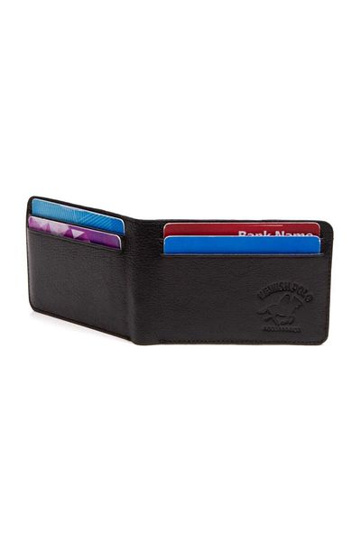 NEWISH POLO ACCESSORIES Newish Polo Men's 100% Genuine Leather Black Classic Horizontal Wallet and Card Holder