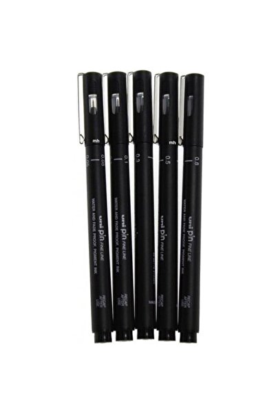 Faber Castell Uni-ball Çizim Kalemi 5'li Siyah Akrilik Uçlu Fine Line Pin Pın...