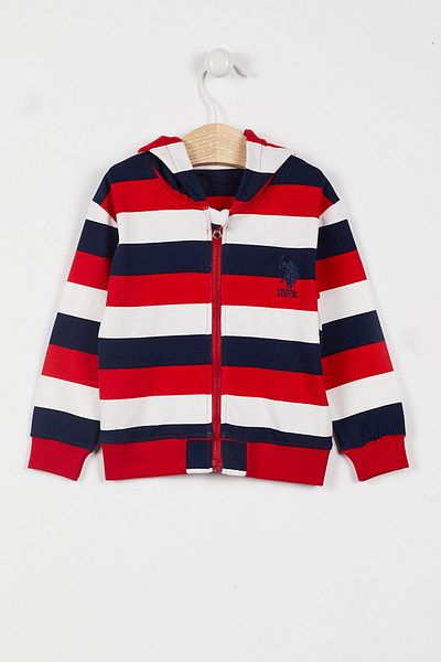 U.S. Polo Assn. U.S. Polo Assn Licensed Striped Cream Baby Boy Hooded Cardigan