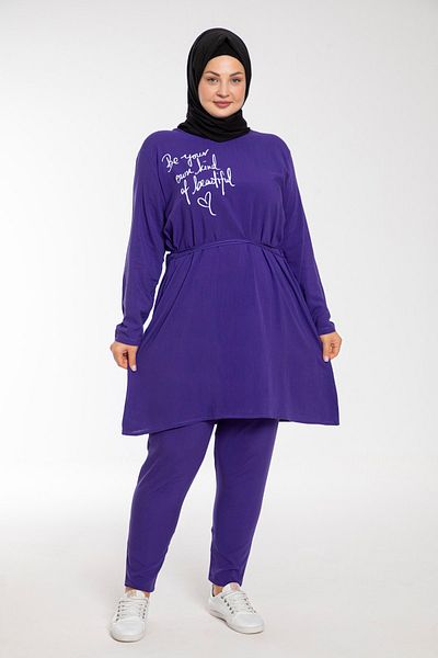 VISHENKA Women's Printed Purple Color Woven Viscose Large Size Hijab Suit