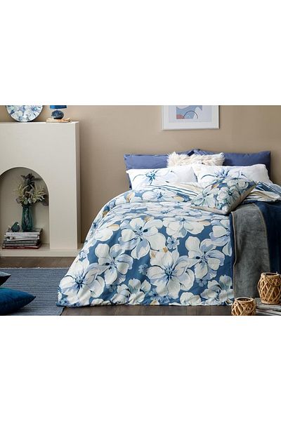 English Home Georgia Cotton Single Duvet Cover Set 160x220 Cm Blue