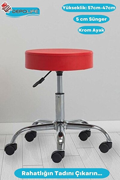 Depolife Döner Ofis Kasiyer Taburesi Tekerlekli Deri Döşeme Oturak Eczane Laboratuvar Büro Çalışma Koltuğu