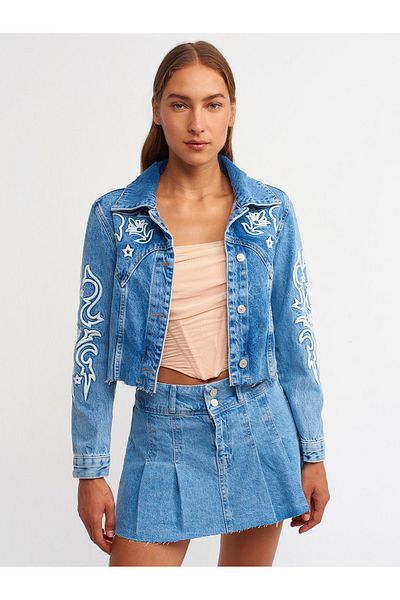 Dilvin 65300 Palton din denim în relief-albastru