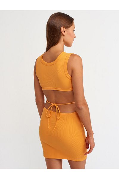 Dilvin 90409 Rochie cu detaliu la spate cu decolteu rotund-portocaliu