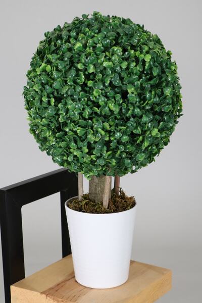 Yapay Çiçek Deposu Yapay Küçük Şimşir Ağacı 46 Cm Beyaz Saksılı