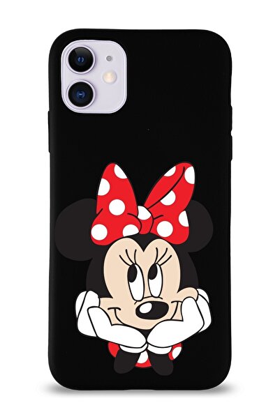 PrintiFy Iphone 11 Uyumlu Lansman Kılıf Minnie Mouse Tasarımlı Altı Kapalı Içi Kadife Kaplı Kapak