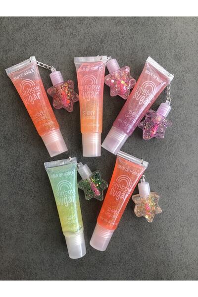 IMAN OF NOBLE Gökkuşağı Dudak Parlatıcısı Yıldızlı Rainbow Shiny 5 Adet Lip G...